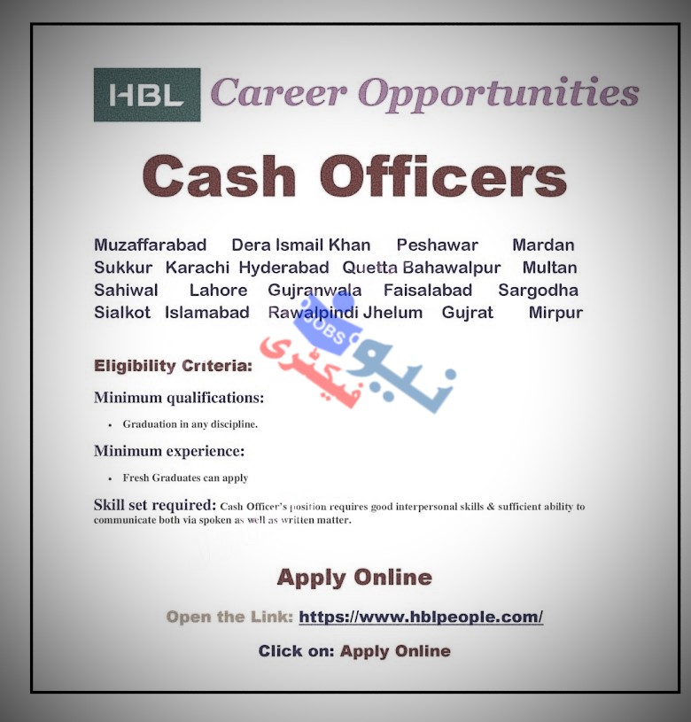 HBL Cash Officer Jobs 2024 Advertisement