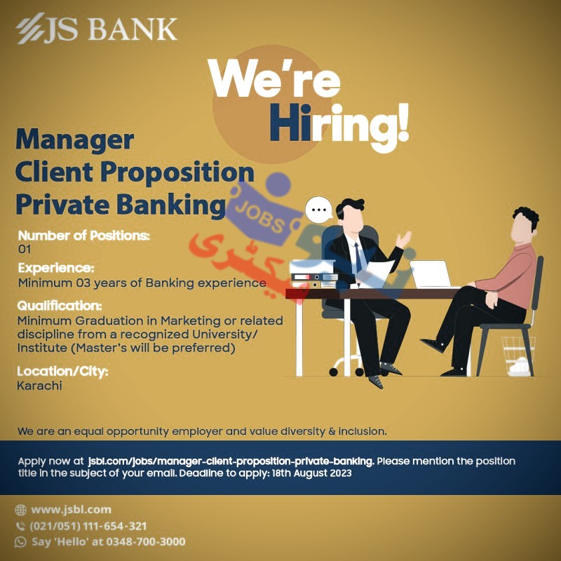 JS Bank Jobs 2024 Advertisement 