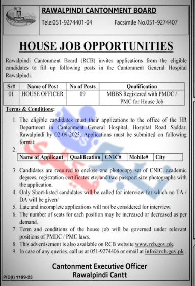 Rawalpindi Cantonment Board Jobs 2024 Advertisement 