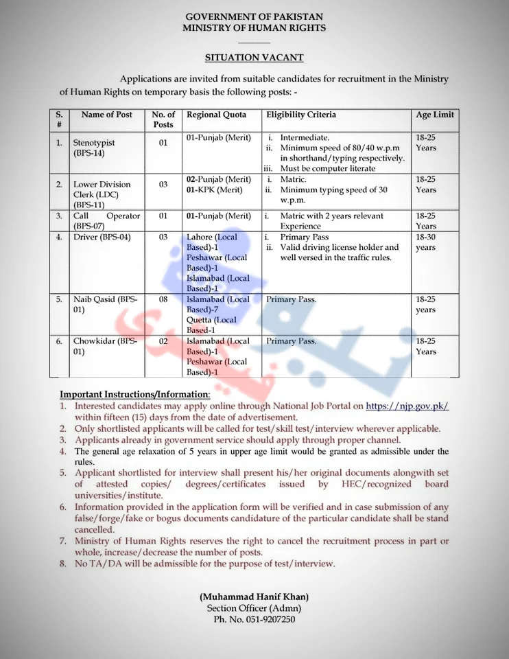 National Commission for Human Rights Jobs 2024 Advertisement