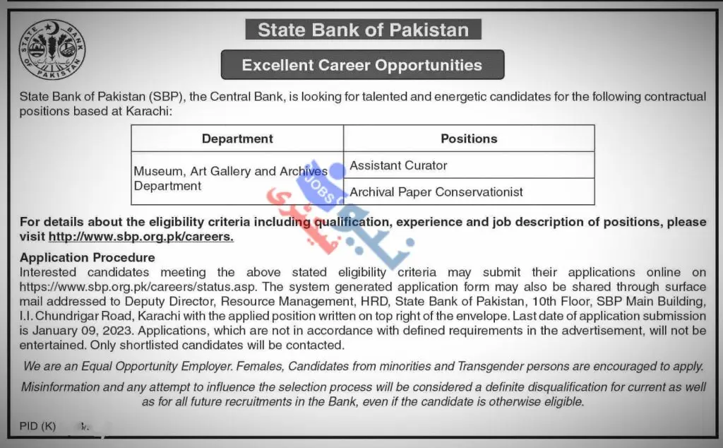 State Bank of Pakistan Jobs 2024 Advertisement 